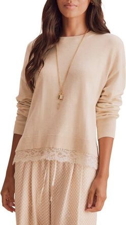 Splendid Georgie Lace Trim Sweater in Wheat Beige Heather at Nordstrom, Size X-Small