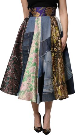 Dolce & Gabbana Multicolor Patchwork High Waisted Midi Womens Skirt