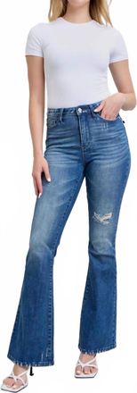 Judy Blue High Waist Destroyed Flare Jeans In Dark Contrast Wash