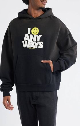 Market Smiley Smile Anyways Hoodie In Pirate Black