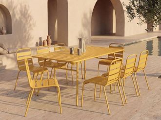 Vente-Unique Sala da pranzo da giardino un tavolo L.200 cm e 8 sedie impilabili in Metallo Giallo senape - MIRMANDE di MYLIA