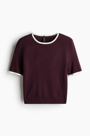 H&M T-Shirt aus Feinstrick - Pflaumenrot