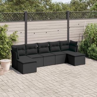vidaXL Vidaxl - Set De Comedor De Jard&iacute;n 7 Pzas Y Cojines Rat&aacute;n Sint&eacute;tico Negro
