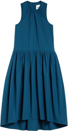 Jil Sander pleat-detail midi dress - women - Cotton - 36 - Blue