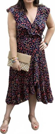 Apricot Spaced Ditsy Ruffle Wrap Dress In Navy