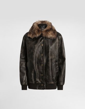 Dolce & Gabbana Nappa Leather Bomber Jacket - Woman Multi-colored 40