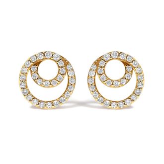 House of Brilliance 14K Yellow Gold 3/8 Cttw Diamond Double Circle Stud Earrings