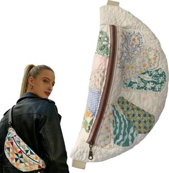 Generic Vintage-Inspired Patchwork Quilted Sling Bag, Handmade Quilted Crossbody Shoulder Bag Bohemian Fabric Shoulder Satchel ( E)