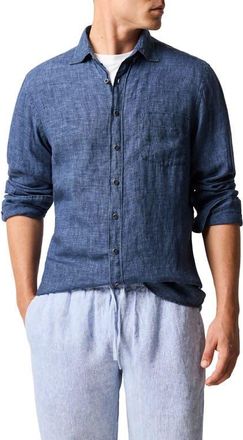 Rodd & Gunn Coromandel Button-Up Linen Shirt in Marine at Nordstrom, Size Xxx-Large