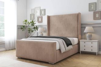 Comfort Beds Madrid Naples Bed Frame - 50 Upholstered Wingback Headboard in Light Brown | Size: Single
