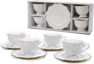 Trade Shop Trade Shop - Servizio Te 4 Piattini + 4 Tazze 16 Cl Modello Lyanna Fine Porcellana Bianca