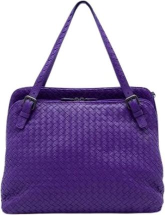 Bottega Veneta Pre-owned Woven Leather Tote - Dames - Vintage Schoudertas - Paars - ONE Size - Leer - Vintage