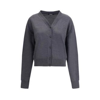 Jacquemus Cardigans, female, Blue, Size: XL Merino Wool V-Neck Cardigan