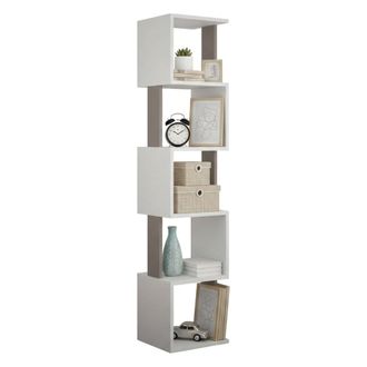 Dmora Estante Para Libros Aglaia, Estante De Oficina, Porta Libros M&oacute;vil, Biblioteca, 35x30h161 Cm, Blanco Y Gris Topo, Con Embalaje Reforzado - Dmora