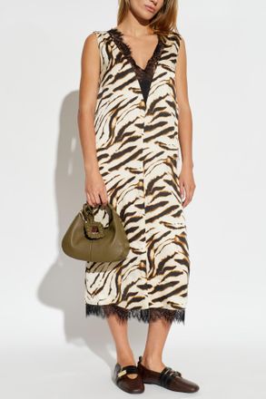 Ganni Animal Print Dress, Womens, Brown