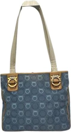 Ferragamo Pre-owned Katoenen Schoudertas - Dames - Vintage Schoudertas - Blauw - ONE Size - Katoen - Vintage