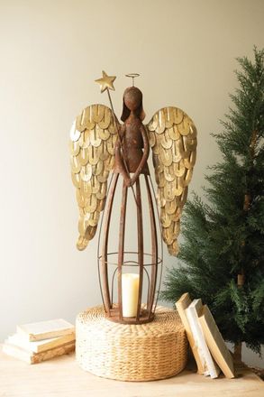 Kalalou Rustic And Gold Painted Christmas Angel