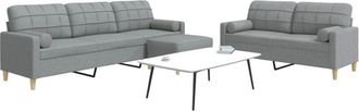 vidaXL Vidaxl - Juego De Sof&aacute;s 3 Pzas Con Reposapi&eacute;s Y Cojines Tela Gris Claro