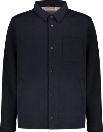 Herno Wollen longsleeve shirt met zakken - Heren - Casual Overhemden - Blauw - XL - Wol - Overhemden