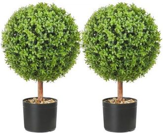 OEM 2x Buchsbaumkugel K&uuml;nstlich 559mm Garten Deko Buchsbaum Im Blumentopf Kugel K&uuml;nstlich Buchskugel Kunstpflanze Aus Pe, Holz, Pp Inkl. 4 Stk. Dekorative