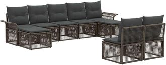 vidaXL Conjunto De Sof&aacute;s De Jard&iacute;n 9 Uds. Gris Rat&aacute;n Sint&eacute;tico Vidaxl