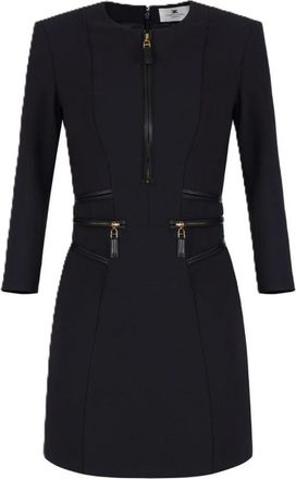 Elisabetta Franchi Jurk van dubbel cr&ecirc;pe met rits en logodetails - Dames - Korte kleedjes - Zwart - M - Leer - Kleedjes