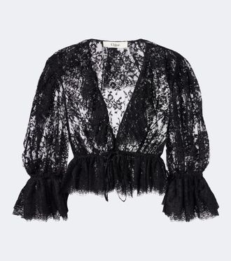 Chlo&eacute; Chlo&eacute; Semi-sheer cotton-blend lace blouse