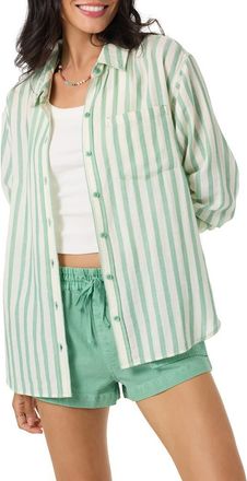 O'Neill Leni Stripe Relaxed Button-Up Shirt in Green at Nordstrom, Size Xx-Large
