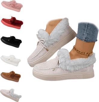 Generic Winter Boots for Women 2025 Fur Lined Ankle Booties Slip On Snow Boots Slip on Warm Comfortable Fur Lined Ankle Booties platform slip ons (Gray,4.5)