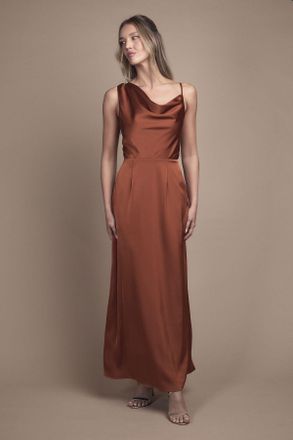 Oasis Womens Strappy Cowl Neck Maxi Bridesmaid Dress - Rust - Size 16 UK