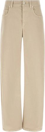 Brunello Cucinelli Wijde broek - Dames - Regular Fit Jeans - Beige - 2XS - Katoen - Jeans