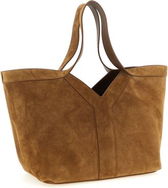 Saint Laurent Womens Suede Y-Insert Tote Brown Calfskin Leather