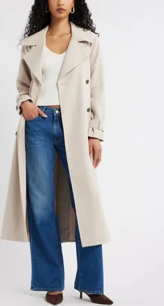 Open Edit Curator Crepe Oversize Trench Coat in Grey Feather at Nordstrom, Size X-Large