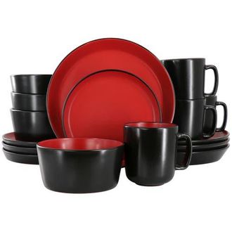 Elama Bacarra 16 Piece Stoneware Dinnerware Set in Black at Nordstrom