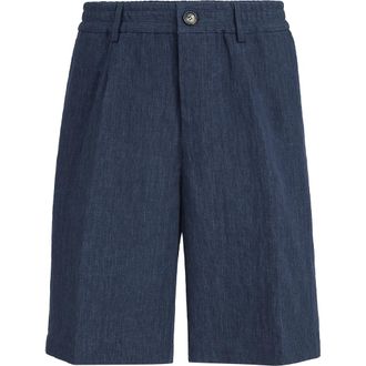 Brunello Cucinelli D&eacute;lav&eacute; linen Bermuda shorts in Azure at Nordstrom, Size 46 It