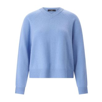 Max Mara Cashmere Knitwear, female, Blue, Size: XL Round-neck Knitwear