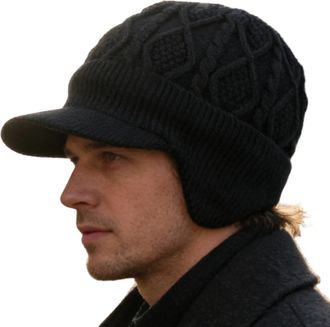 Generic Earflap Hat - Fleece-Lined Cap with Brim - Thick Windproof Winter Beanie - for Hiking Fishing Skiing Motorcycling Camping Riding Climbing Picnic Runni