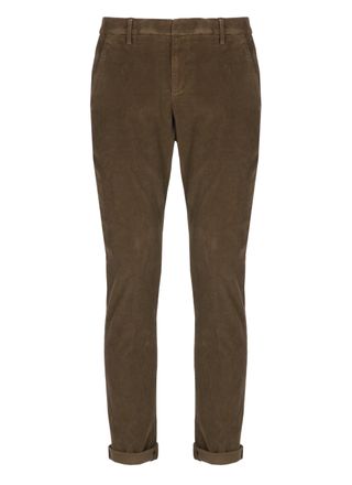 Dondup Brown Corduroy Trousers with Slim Fit and Rolled Hem