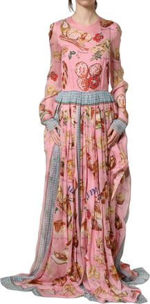 Dolce & Gabbana Womens Light Pink Bread Print Pleated Maxi Dress Silk