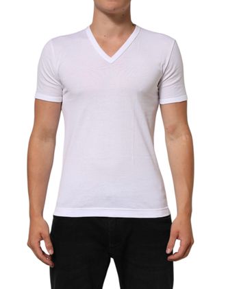 Dolce & Gabbana White Cotton V-Neck Short Sleeves Mens T-shirt