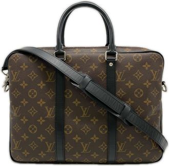 Louis Vuitton Beige Brown Monogram Macassar Coated Canvas Briefcase (Pre-Owned)