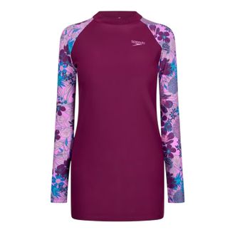 Speedo Dames Bloemprint Lange Mouw Modesty Badpak (Paars/Blauw)