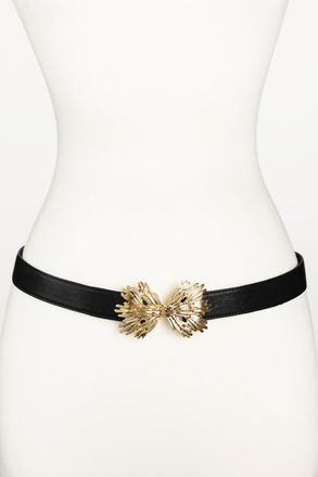 Raina Starburst Buckle Leather Belt in Black at Nordstrom, Size Medium