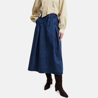 La Redoute Collections Wijde midi-rok van denim met plooien