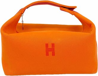 Herm&egrave;s Orange Canvas Pouch (Pre-Owned)