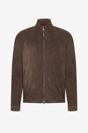 Brunello Cucinelli Kurze Lederjacke mit Knopfkragen