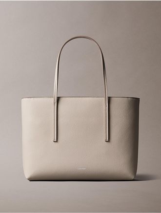 Calvin Klein Womens Embossed Logo Small Tote Bag - Grey