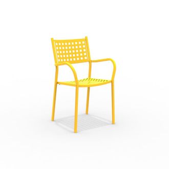 MondoViro Conjunto de 8 sillones de metal amarillo con reposabrazos 53x53 cm 85h