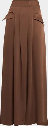 Ramy Brook Zella Pleated Satin Maxi Skirt