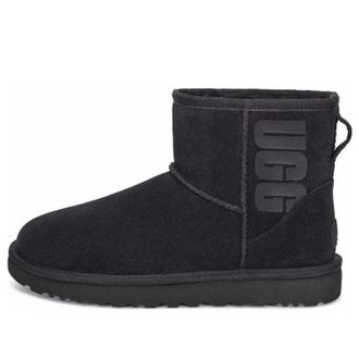 UGG (WMNS) UGG Classic Mini UGG Rubber Logo Black 1108231-BLK